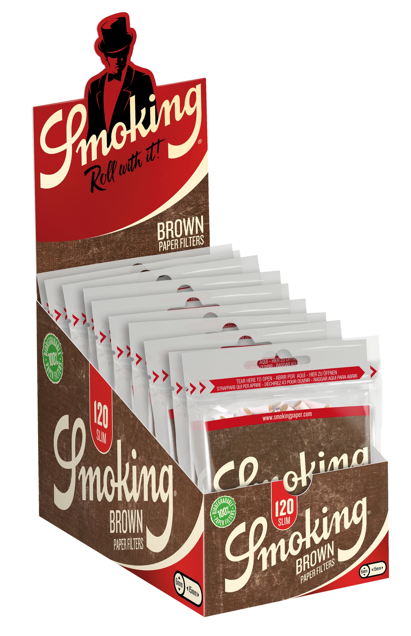 SMOKING PRE-CUT FILTERS, SLIM BROWN